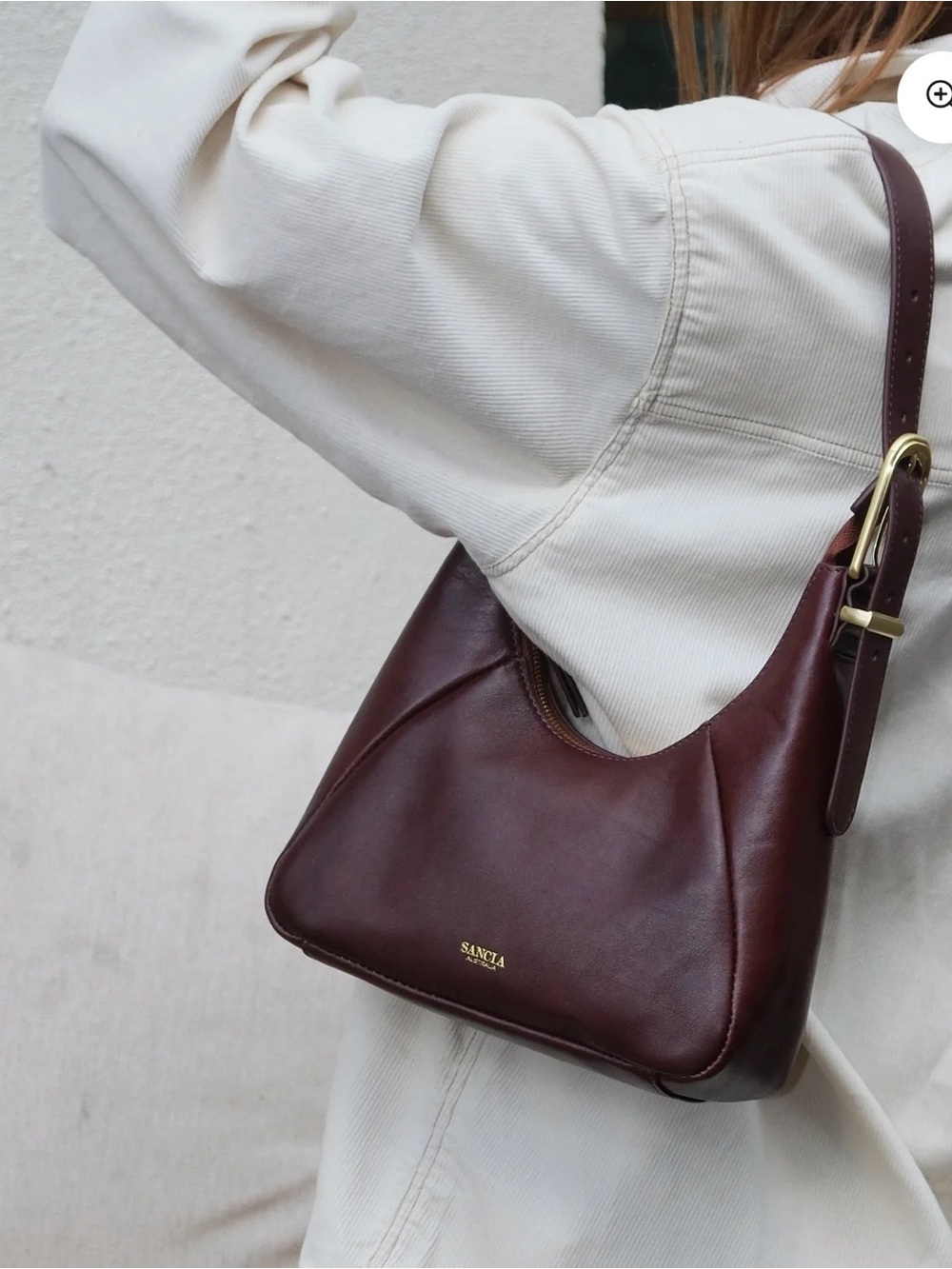 SANCIA The Istria Burgundy Leather Shoulder Bag Gold Hardware